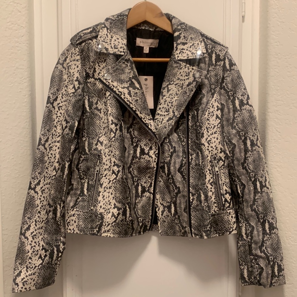 Philosophy Jacket Snake Print , Faux Suede Moto Biker Women Sz S